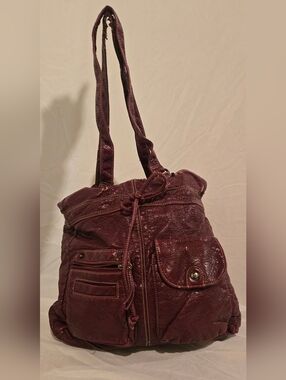 VINTAGE BOHO Burgundy Drawstring Shoulder Bag